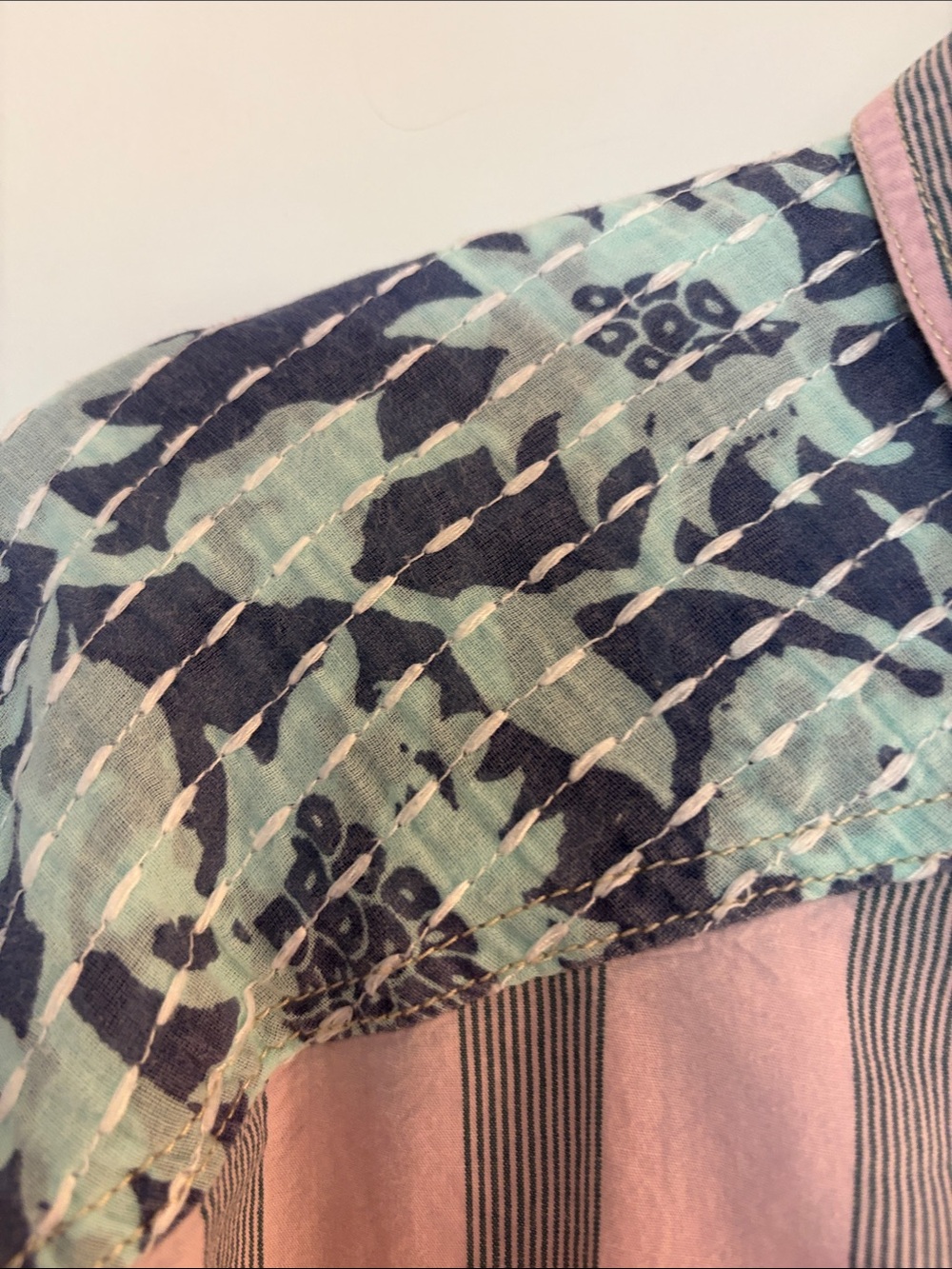 Free people Pink & Teal Striped Patchwork Button-Down Shirt - Picture 2 of 8